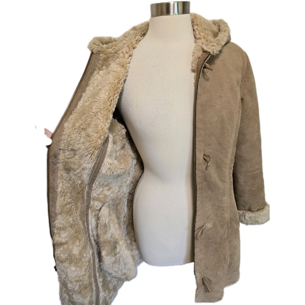 Vintage Wilsons Leather Womens Suede Coat with Hood Size Medium Shearling Lined